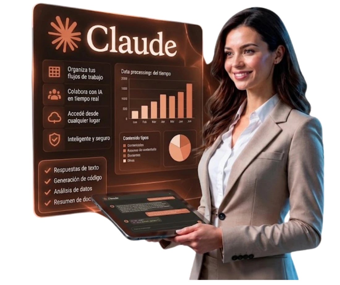 Profesional trabajando con Claude sobre un tablero de gestión